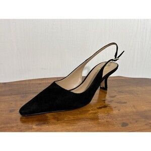Sam Edelman Bianka Sling Pump Women's 7.5 Black Suede Leather Kitten Heel New